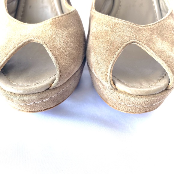 Vintage Davos Gomma Platform Wedge Heels Slingback Peep Toe Taupe Suede - Picture 5 of 10